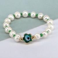 Kultivierten Süßwasser Perle Messing Armband, Natürliche kultivierte Süßwasserperlen, mit Lampwork & Messing, blöser Blick, goldfarben plattiert, für Frau, keine, Länge:7.1 ZollInch, verkauft von PC