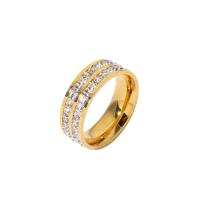 Anillo de dedo de acero Titanium de, Partículas de acero, Donut, Recubrimiento iónico al vacío, Joyería & diverso tamaño para la opción & micro arcilla de zirconia cúbica & para mujer, dorado, 7mm, tamaño:6-8, Vendido por UD