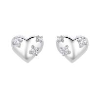 Arete de plata esterlina, Plata de ley 925, Corazón, chapado, diferentes estilos para la opción & micro arcilla de zirconia cúbica & para mujer, más colores para la opción, 8.3x9.4mm, Vendido por Par