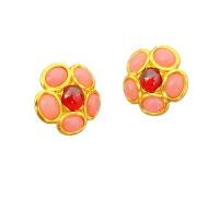 Brass Stud Earring, with Crystal, Flower, 18K gold plated, for woman 18.4mm 