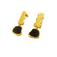 pendiente de gota colgando de latón, metal, chapado en oro de 18 K, para mujer & esmalte, Negro, 14x37.5mm, Vendido por Par