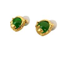 Brass Stud Earring, with Emerald, 18K gold plated, for woman, green, 17mm 