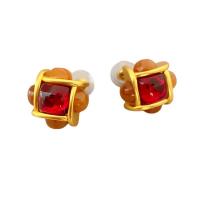 Brass Stud Earring, with Resin, 18K gold plated, for woman 20mm 