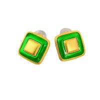 Brass Stud Earring,  Square, 18K gold plated, for woman & enamel 20.3mm 