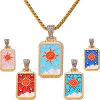 Enamel Zinc Alloy Necklace, with 304 Stainless Steel Chain, Rectangle, gold color plated, Unisex & with rhinestone .62 Inch 