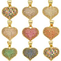 Cubic Zirconia Micro Pave Brass Pendant, Heart, gold color plated, DIY & micro pave cubic zirconia 