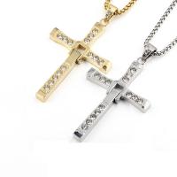 Titanium Steel Jewelry Necklace, Cross & for man & with rhinestone Approx 23.62 Inch 