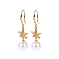 South Sea Shell Drop Earrings, Brass, with Shell Pearl, plated & micro pave cubic zirconia & for woman 