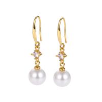 South Sea Shell Drop Earrings, Brass, with Shell Pearl, plated & micro pave cubic zirconia & for woman 