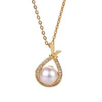 Cultured Freshwater Pearl Brass Pendant, with Freshwater Pearl, plated & micro pave cubic zirconia & for woman 