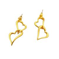 pendiente de gota colgando de latón, metal, Corazón, chapado en oro de 18 K, para mujer & hueco, 33mm, Vendido por Par