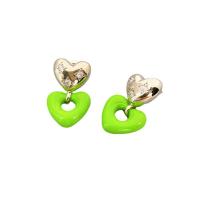 pendiente de gota colgando de latón, metal, Corazón, chapado en color de plata, para mujer & esmalte & con diamantes de imitación & hueco, verde, 15x24mm, Vendido por Par