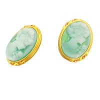 Brass Stud Earring, with Resin, Oval, 18K gold plated & for woman 