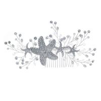 Décoratif Peigne nuptiale de cheveux, alliage de zinc, avec cristal & perle de plastique, étoile de mer, Placage de couleur argentée, cadeau de mariage & pour femme & avec strass, argent Vendu par PC