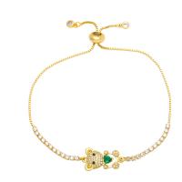 Cubic Zirconia Micro Pave Brass Bracelet, Bear, 18K gold plated, micro pave cubic zirconia & for woman .4 Inch 