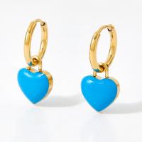 Huggie Hoop Drop Earring, Titanium Steel, Heart, Vacuum Ion Plating, for woman & enamel 27.3mm 