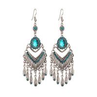 Moda flecos pendientes, aleación de zinc, Patrón Geométrico, chapado en color de plata antigua, Estilo bohemio & para mujer & con diamantes de imitación, más colores para la opción, 32x95mm, Vendido por Par