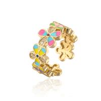 Cubic Zirconia Micro Pave Brass Finger Ring, 18K gold plated, Adjustable & micro pave cubic zirconia & for woman & enamel 18mm 