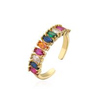 Cubic Zirconia Micro Pave Brass Finger Ring, 18K gold plated, Adjustable & micro pave cubic zirconia & for woman, multi-colored, 18mm 