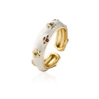 Cubic Zirconia Micro Pave Brass Finger Ring, 18K gold plated, Adjustable & micro pave cubic zirconia & for woman & enamel 18mm 