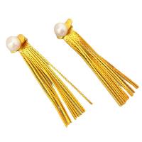 Fashion Fringe Earrings, Messing, mit Natürliche kultivierte Süßwasserperlen, 18 K vergoldet, für Frau, weiß, 15x50mm, verkauft von Paar