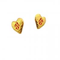 Brass Stud Earring, Heart, 18K gold plated, for woman & enamel 