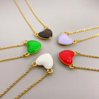 Collier en laiton fait à la main, coeur, Plaqué d'or 18K, pour femme & émail, plus de couleurs à choisir Environ 18 pouce, Vendu par PC