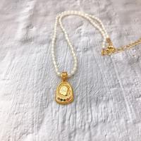 Collier de chaîne en laiton de perles d'eau douce, avec perle d'eau douce cultivée, Plaqué d'or 18K, pour femme & avec strass, blanc Environ 18 pouce, Vendu par PC