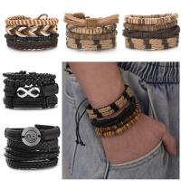 PU Leder Armband-Set, mit Glasperlen & Holz & Zinklegierung, silberfarben plattiert, verschiedene Stile für Wahl & für den Menschen, verkauft von setzen