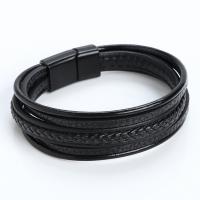 PU Leder Armband, mit Zinklegierung, metallschwarz plattiert, Modeschmuck & mehrschichtig & für den Menschen, keine, Länge:21 cm, verkauft von PC