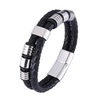 Leather Bracelet, with 316 Stainless Steel, polished, fashion jewelry & for man 12mm 