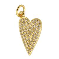 Colgante de Micro Pavé de Zirconía Cúbica, metal, Corazón, chapado en color dorado, Bricolaje & micro arcilla de zirconia cúbica, dorado, 10x18x2mm, agujero:aproximado 3mm, Vendido por UD