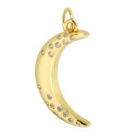 Colgante de Micro Pavé de Zirconía Cúbica, metal, Luna, chapado en color dorado, Bricolaje & micro arcilla de zirconia cúbica, dorado, 12x22x2.5mm, agujero:aproximado 3.5mm, Vendido por UD