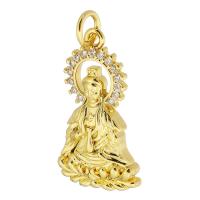 Colgante de Micro Pavé de Zirconía Cúbica, metal, Guanyin, chapado en color dorado, Bricolaje & micro arcilla de zirconia cúbica, dorado, 13x23x4mm, agujero:aproximado 3mm, Vendido por UD