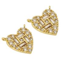 Colgante de Micro Pavé de Zirconía Cúbica, metal, Corazón, chapado en color dorado, Bricolaje & micro arcilla de zirconia cúbica, dorado, 14x15x2mm, agujero:aproximado 1mm, Vendido por UD