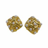 Brass Stud Earring, gold color plated, for woman & with plastic pearl, gold, 22mm 