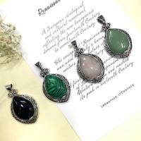 Gemstone Zinc Alloy Pendants, with Gemstone, antique silver color plated, DIY 