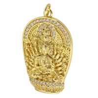 Colgante de Micro Pavé de Zirconía Cúbica, metal, Avalokitesvara, chapado en color dorado, Bricolaje & micro arcilla de zirconia cúbica, dorado, 20x31x4mm, agujero:aproximado 3mm, Vendido por UD