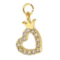 Cubique Pendentif en laiton zircon pavent, coeur, Placage de couleur d'or, DIY & pavé de micro zircon & creux, doré Environ 4mm, Vendu par PC