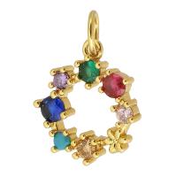 Cubique Pendentif en laiton zircon pavent, fleur, Placage de couleur d'or, DIY & pavé de micro zircon & creux, multicolore Environ 3mm, Vendu par PC