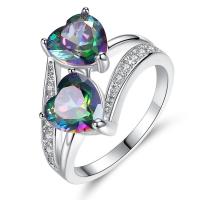 Anneau de cuivre de Zircon, laiton, coeur, Placage de couleur platine, normes différentes pour le choix & pavé de micro zircon & pour femme, couleur originale, Vendu par PC