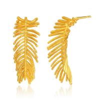 Brass Stud Earring, Feather, 18K gold plated, for woman 