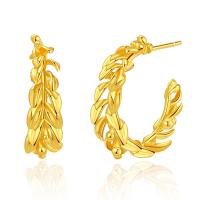 Brass Stud Earring, Leaf, 18K gold plated, for woman 