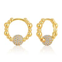 Brass Huggie Hoop Earring, 18K gold plated, micro pave cubic zirconia & for woman 