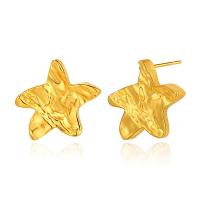 Brass Stud Earring, Star, 18K gold plated, for woman & hammered 