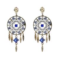 Moda flecos pendientes, aleación de zinc, Atrapasueños, chapado en color dorado, para mujer & con diamantes de imitación, dorado, 95x40mm, Vendido por Par