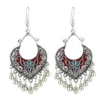 Fashion Fringe Earrings, Zinklegierung, silberfarben plattiert, Folk-Stil & für Frau & Emaille, keine, 70x34mm, verkauft von Paar