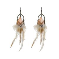 Moda flecos pendientes, aleación de zinc, con pluma, Atrapasueños, chapado en color bronce antiguo, para mujer, 180x25mm, Vendido por Par