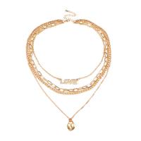 Collier de mode Multi couche, alliage de zinc, avec 2.75inch chaînes de rallonge, cadnas, Placage de couleur d'or, multicouche & pour femme & avec strass Environ 16.3 pouce, Vendu par PC