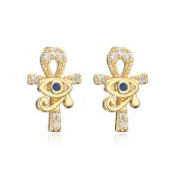 Evil Eye Earrings, Brass, real gold plated, micro pave cubic zirconia & for woman & enamel 